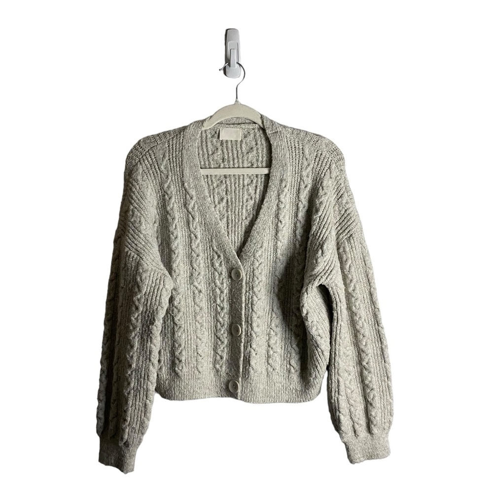 Allie Rose Women's Light Gray Cable Knit Crop Sweater Cardigan